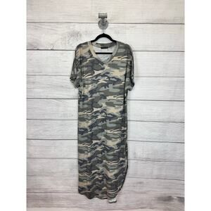 Unbranded Women's Camo Green Soft Short Sleeve V-Neck Maxi Dress Size XL